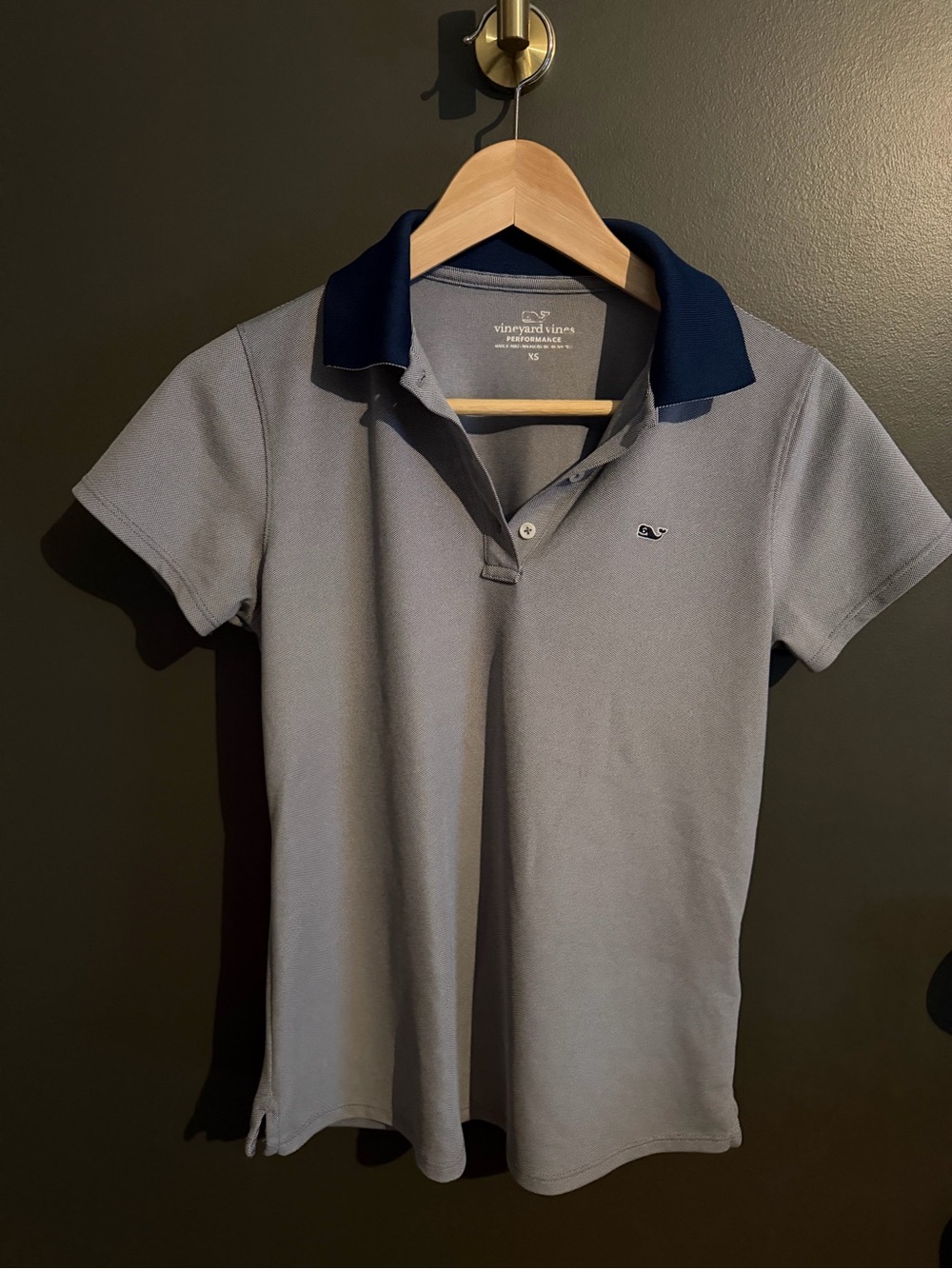 Vineyard Vines Gray Polo with Navy Collar